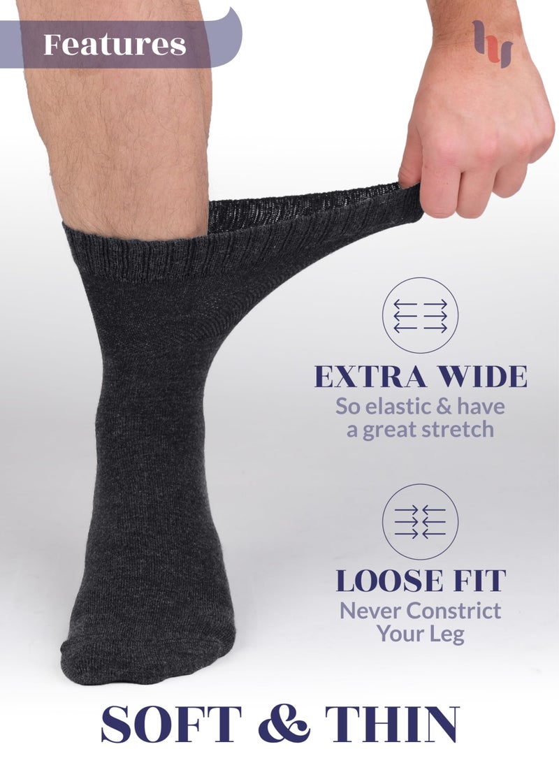 Hugh Ugoli Diabetic Socks for Men, Loose Ankle Socks Rayon, Extra-Wide, Thin, Seamless Toe and Non-Binding Top, 4 Pairs, Charcoa Black, Shoe Size: 11-13 - Image 3
